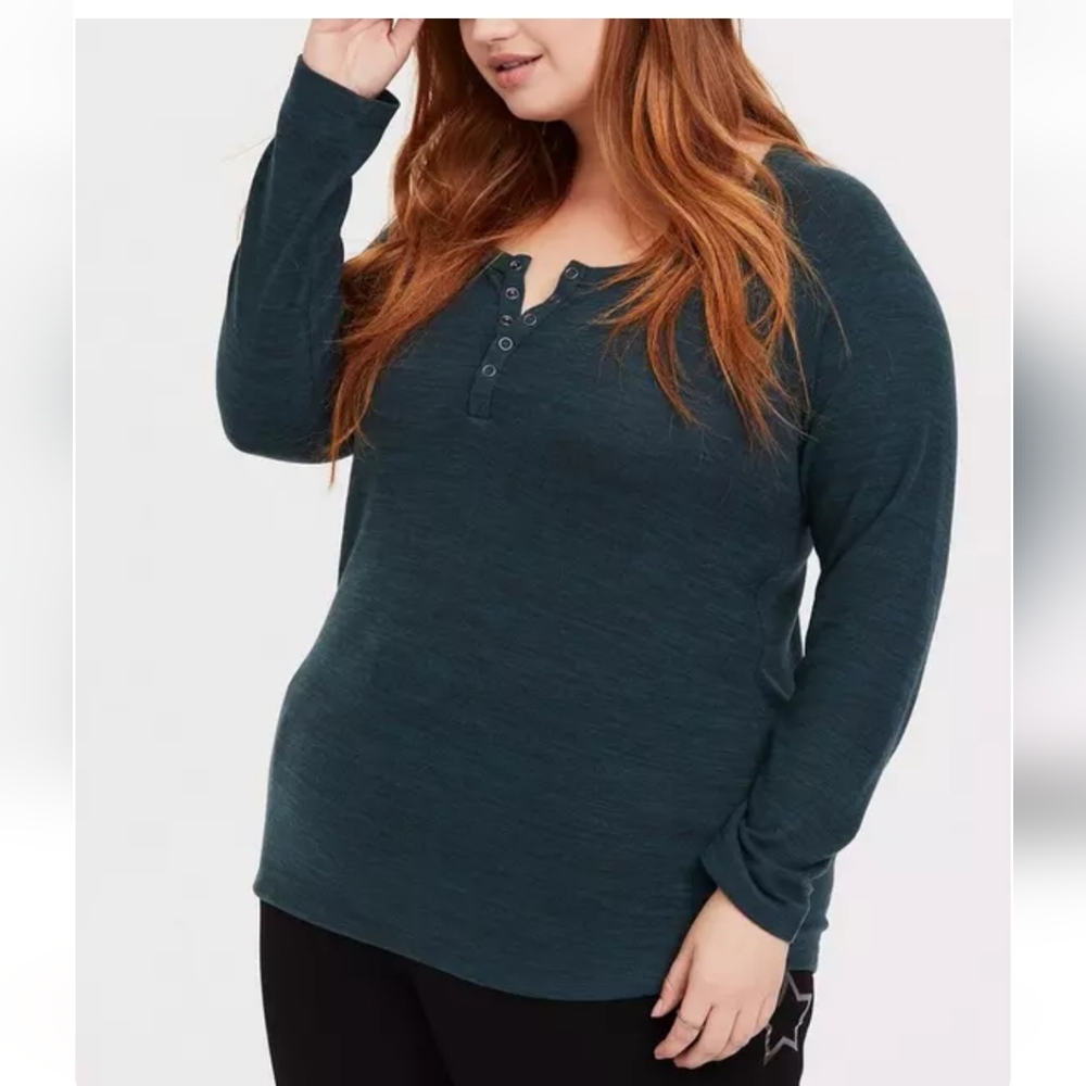 Torrid 1 Plush Snap Henley Long Sleeve Raglan Tee - Picture 1 of 7